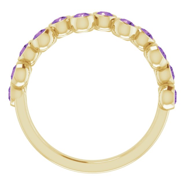 14K Gold Round Natural Amethyst Bezel-Set Ring – 2.5mm Stones - Yellow Gold - view 7