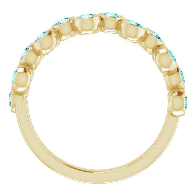 14K Gold Round Natural Blue Zircon Bezel-Set Ring – 2.5mm Stones - Yellow Gold - view 7