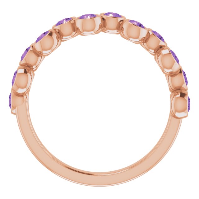 14K Gold Round Natural Amethyst Bezel-Set Ring – 2.5mm Stones - Rose Gold - view 7