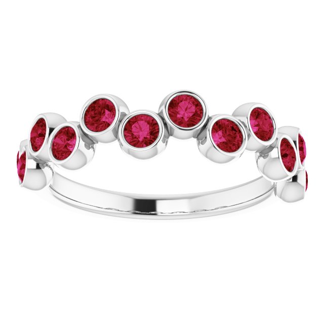 Platinum Round Lab-Grown Ruby Bezel-Set Ring – 2.5mm Stones - view 8
