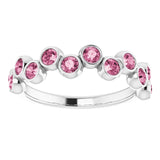 14K Gold Round Natural Pink Tourmaline Bezel-Set Ring – 2.5mm Stones - White Gold - view 8