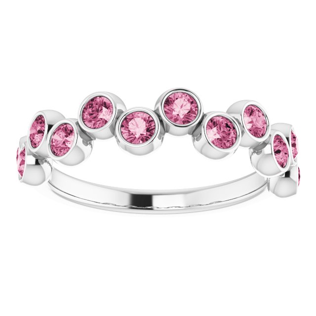 14K Gold Round Natural Pink Tourmaline Bezel-Set Ring – 2.5mm Stones - White Gold - view 8