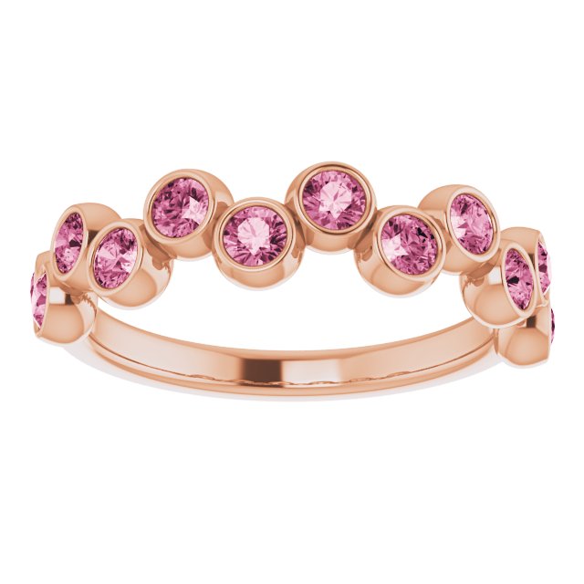 14K Gold Round Natural Pink Tourmaline Bezel-Set Ring – 2.5mm Stones - Rose Gold - view 8