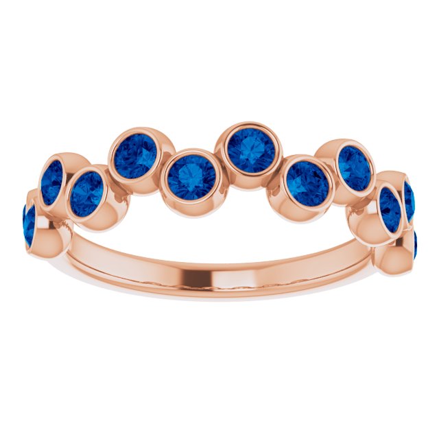 14K Gold Round Natural Blue Sapphire Bezel-Set Ring – 2.5mm Stones - Rose Gold - view 8