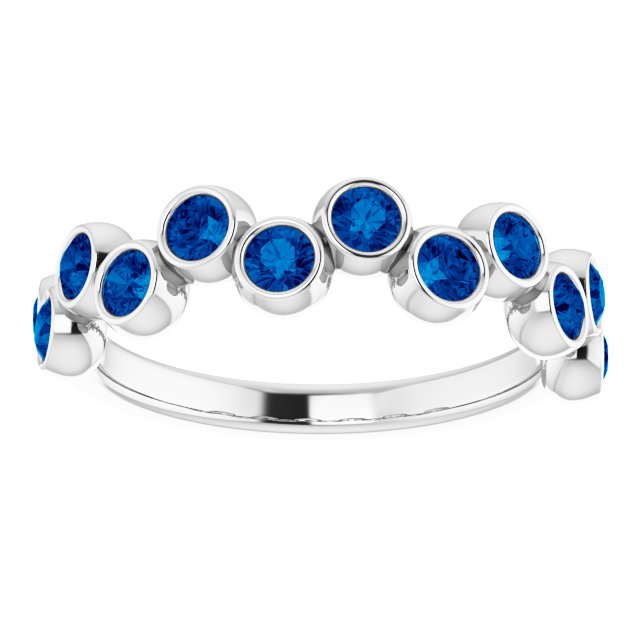 Platinum Round Natural Blue Sapphire Bezel-Set Ring – 2.5mm Stones - view 8