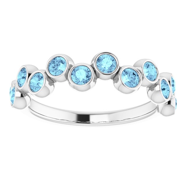 14K Gold Round Natural Aquamarine Bezel-Set Ring – 2.5mm Stones - White Gold - view 8