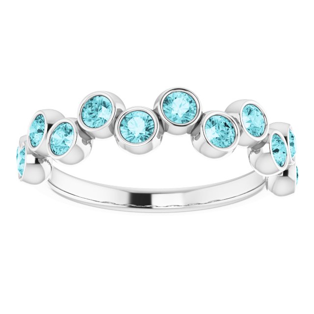 14K Gold Round Natural Blue Zircon Bezel-Set Ring – 2.5mm Stones - White Gold - view 8
