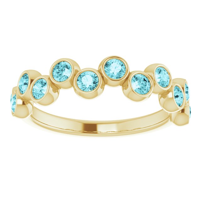 14K Gold Round Natural Blue Zircon Bezel-Set Ring – 2.5mm Stones - Yellow Gold - view 8
