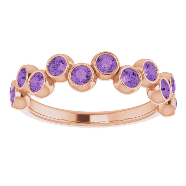 14K Gold Round Natural Amethyst Bezel-Set Ring – 2.5mm Stones - Rose Gold - view 8