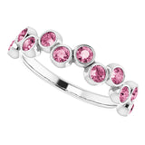 14K Gold Round Natural Pink Tourmaline Bezel-Set Ring – 2.5mm Stones - White Gold - view 10