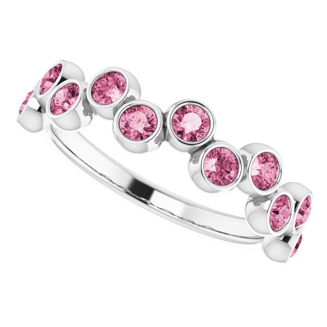 Platinum Round Natural Pink Tourmaline Bezel-Set Ring – 2.5mm Stones - view 10
