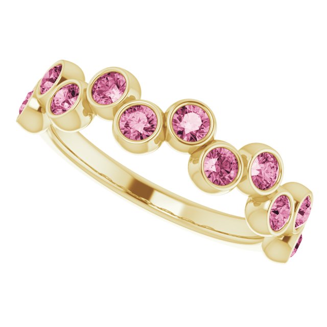14K Gold Round Natural Pink Tourmaline Bezel-Set Ring – 2.5mm Stones - Yellow Gold - view 10