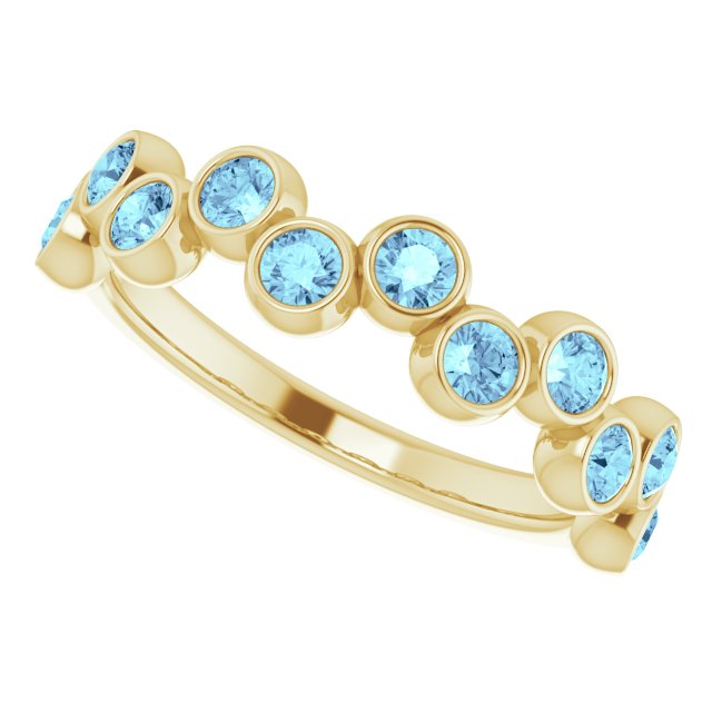 14K Gold Round Natural Aquamarine Bezel-Set Ring – 2.5mm Stones - Yellow Gold - view 10