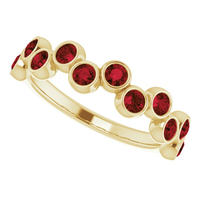 14K Gold Round Natural Mozambique Garnet Bezel-Set Ring – 2.5mm Stones - Yellow Gold - view 10