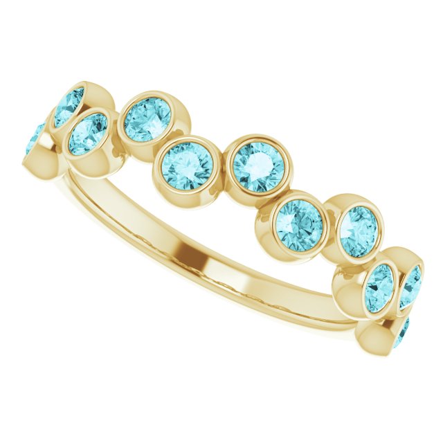 14K Gold Round Natural Blue Zircon Bezel-Set Ring – 2.5mm Stones - Yellow Gold - view 10