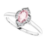 14K Gold Oval Natural Pink Morganite & Natural Diamond Accented Vintage-Inspired Ring - White Gold - view 5
