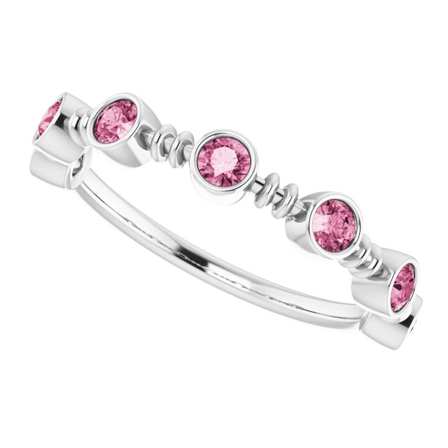 14K Gold Round Natural Pink Tourmaline Bezel-Set Ring II - White Gold - view 10