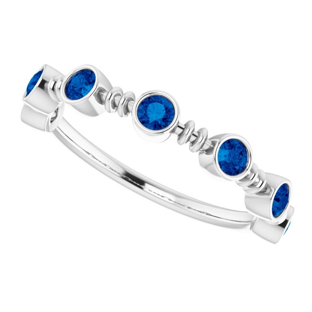 14K Gold Round Lab-Grown Blue Sapphire Bezel-Set Ring – 2.5mm Stones - White Gold - view 10