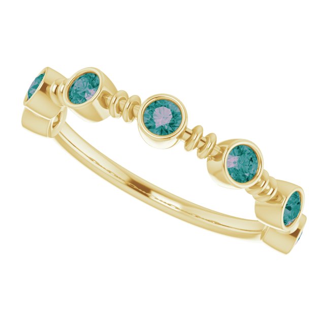 14K Gold Round Lab-Grown Alexandrite Bezel-Set Ring – 2.5mm Stones - Yellow Gold - view 10