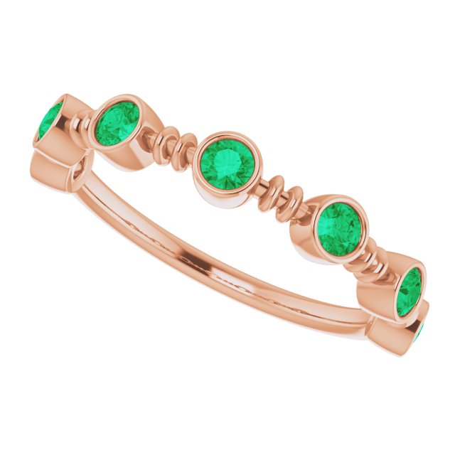14K Gold Round Lab-Grown Emerald Bezel-Set Ring II - Rose Gold - view 10