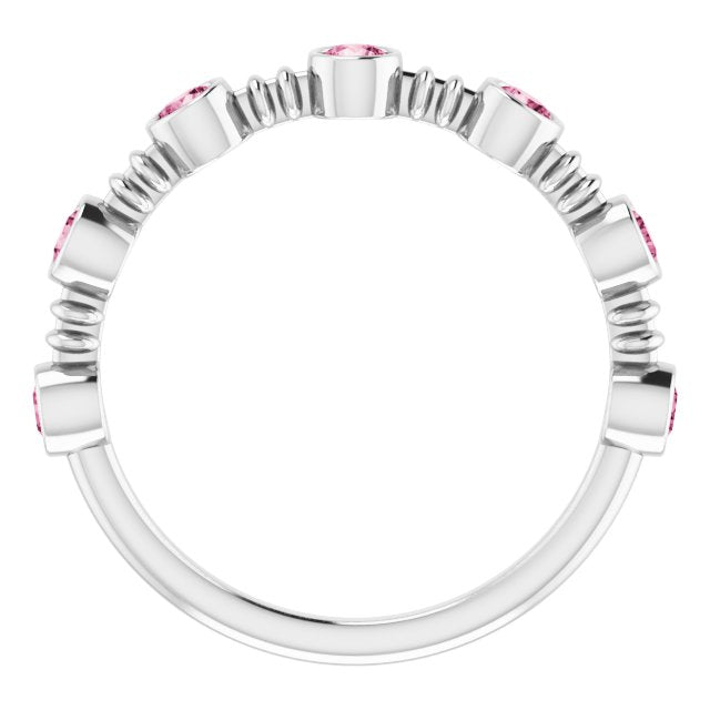 Platinum Round Natural Pink Tourmaline Bezel-Set Ring II - view 7