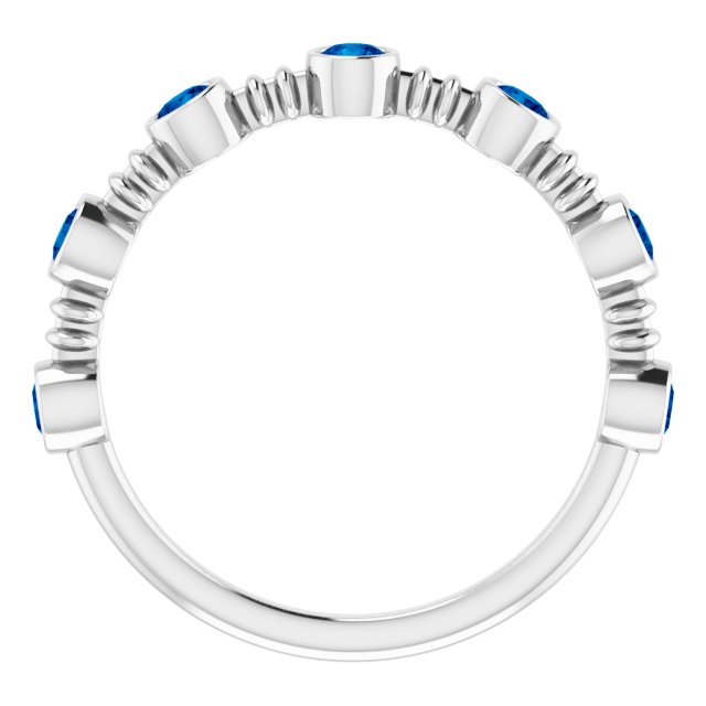 14K Gold Round Natural Blue Sapphire Bezel-Set Ring II - White Gold - view 7