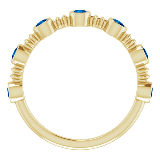 14K Gold Round Natural Blue Sapphire Bezel-Set Ring II - Yellow Gold - view 7