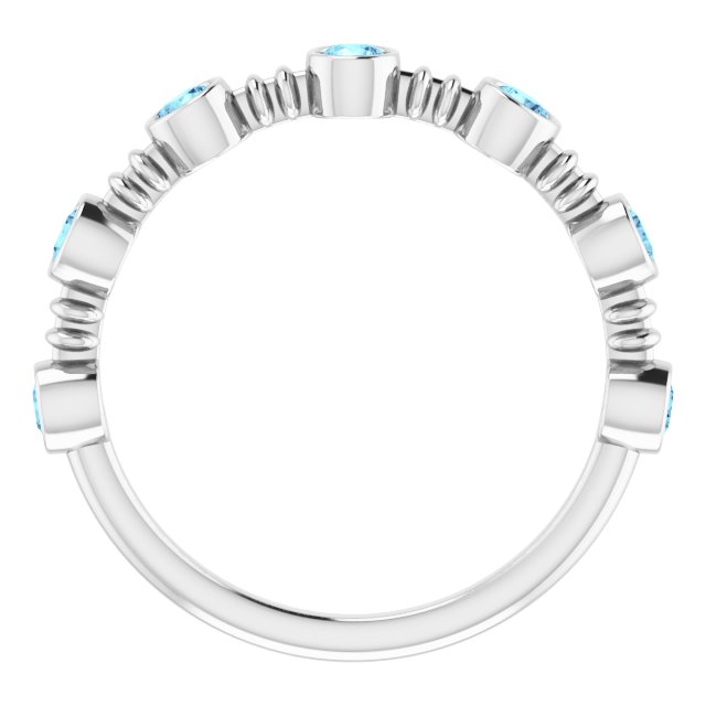 14K Gold Round Natural Aquamarine Bezel-Set Ring II - White Gold - view 7