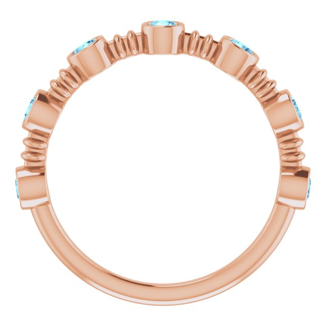 14K Gold Round Natural Aquamarine Bezel-Set Ring II - Rose Gold - view 7
