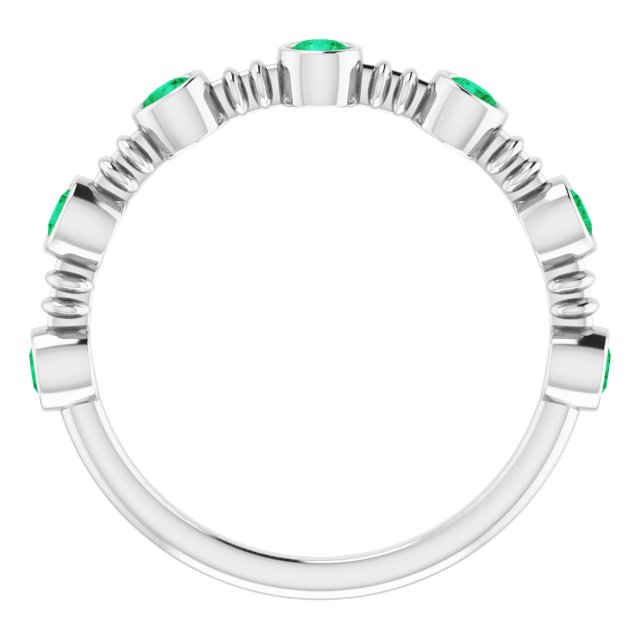 14K Gold Round Natural Emerald Bezel-Set Ring II - White Gold - view 7