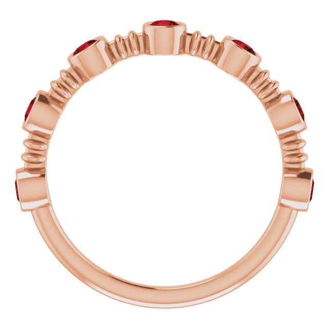 14K Gold Round Natural Mozambique Garnet Bezel-Set Ring II - Rose Gold - view 7