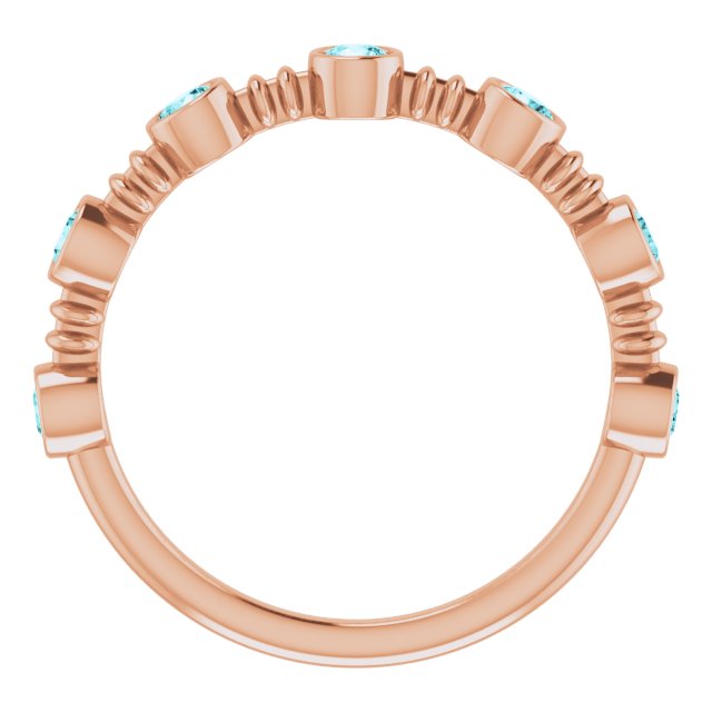 14K Gold Round Natural Blue Zircon Bezel-Set Ring II - Rose Gold - view 7