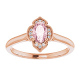 14K Gold Oval Natural Pink Morganite & Natural Diamond Accented Vintage-Inspired Ring - Rose Gold - view 3