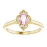 14K Gold Oval Natural Pink Morganite & Natural Diamond Accented Vintage-Inspired Ring - Yellow Gold - view 3