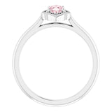 14K Gold Oval Natural Pink Morganite & Natural Diamond Accented Vintage-Inspired Ring - White Gold - view 2