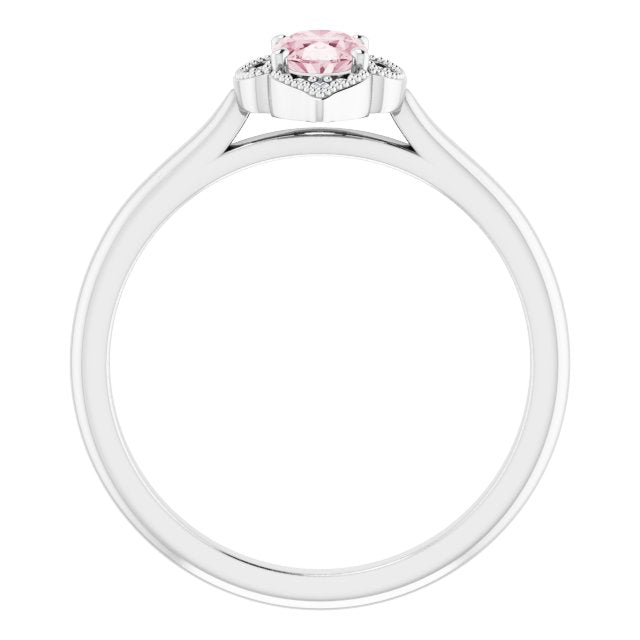 14K Gold Oval Natural Pink Morganite & Natural Diamond Accented Vintage-Inspired Ring - White Gold - view 2