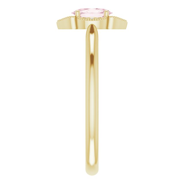 14K Gold Oval Natural Pink Morganite & Natural Diamond Accented Vintage-Inspired Ring - Yellow Gold - view 4