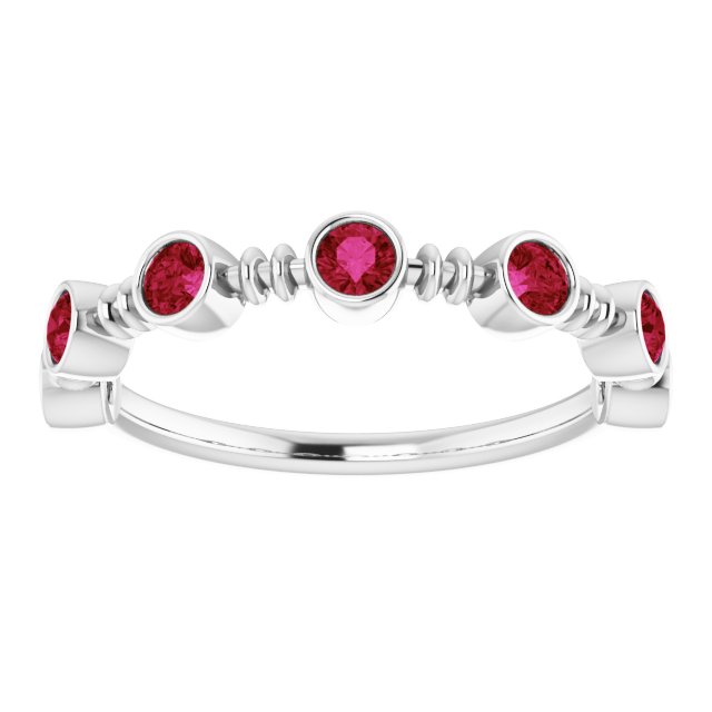 Platinum Round Lab-Grown Ruby Bezel-Set Ring II - view 8