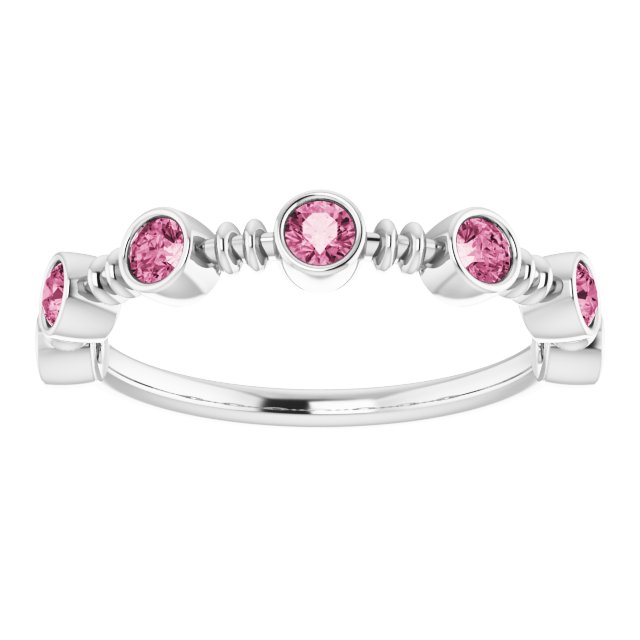 14K Gold Round Natural Pink Tourmaline Bezel-Set Ring II - White Gold - view 8