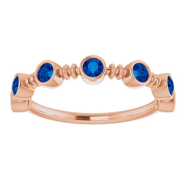 14K Gold Round Lab-Grown Blue Sapphire Bezel-Set Ring – 2.5mm Stones - Rose Gold - view 8