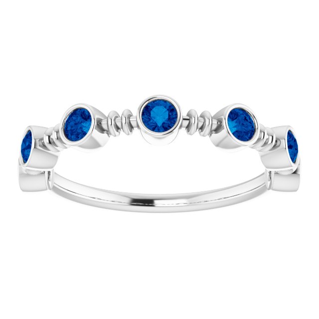 14K Gold Round Natural Blue Sapphire Bezel-Set Ring II - White Gold - view 8