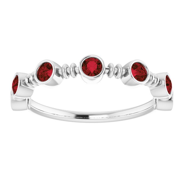 14K Gold Round Natural Mozambique Garnet Bezel-Set Ring II - White Gold - view 8