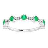 14K Gold Round Natural Emerald Bezel-Set Ring II - White Gold - view 8