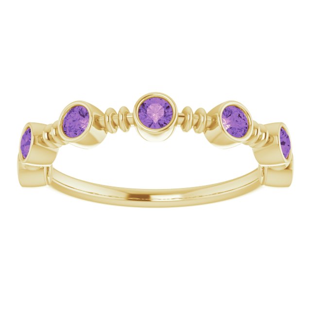 14K Gold Round Natural Amethyst Bezel-Set Ring II - Yellow Gold - view 8