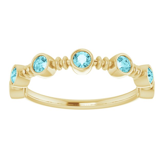 14K Gold Round Natural Blue Zircon Bezel-Set Ring II - Yellow Gold - view 8