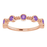 14K Gold Round Natural Amethyst Bezel-Set Ring II - Rose Gold - view 8