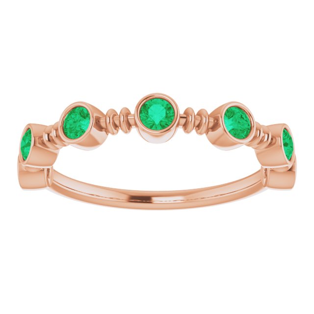 14K Gold Round Lab-Grown Emerald Bezel-Set Ring II - Rose Gold - view 8