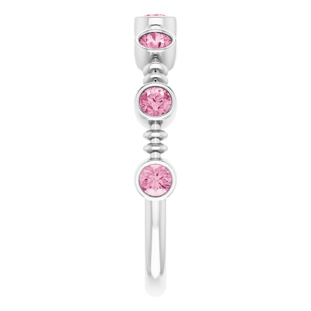 14K Gold Round Natural Pink Tourmaline Bezel-Set Ring II - White Gold - view 9