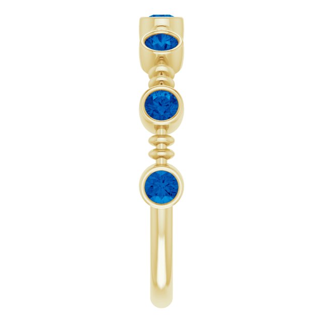 14K Gold Round Lab-Grown Blue Sapphire Bezel-Set Ring – 2.5mm Stones - Yellow Gold - view 9