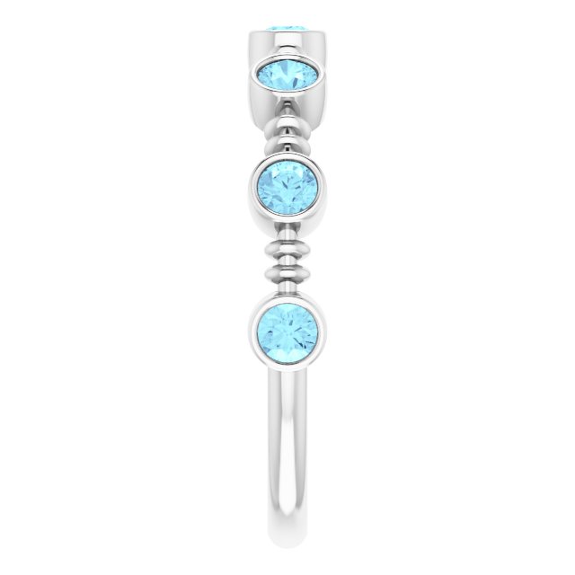 14K Gold Round Natural Aquamarine Bezel-Set Ring II - White Gold - view 9